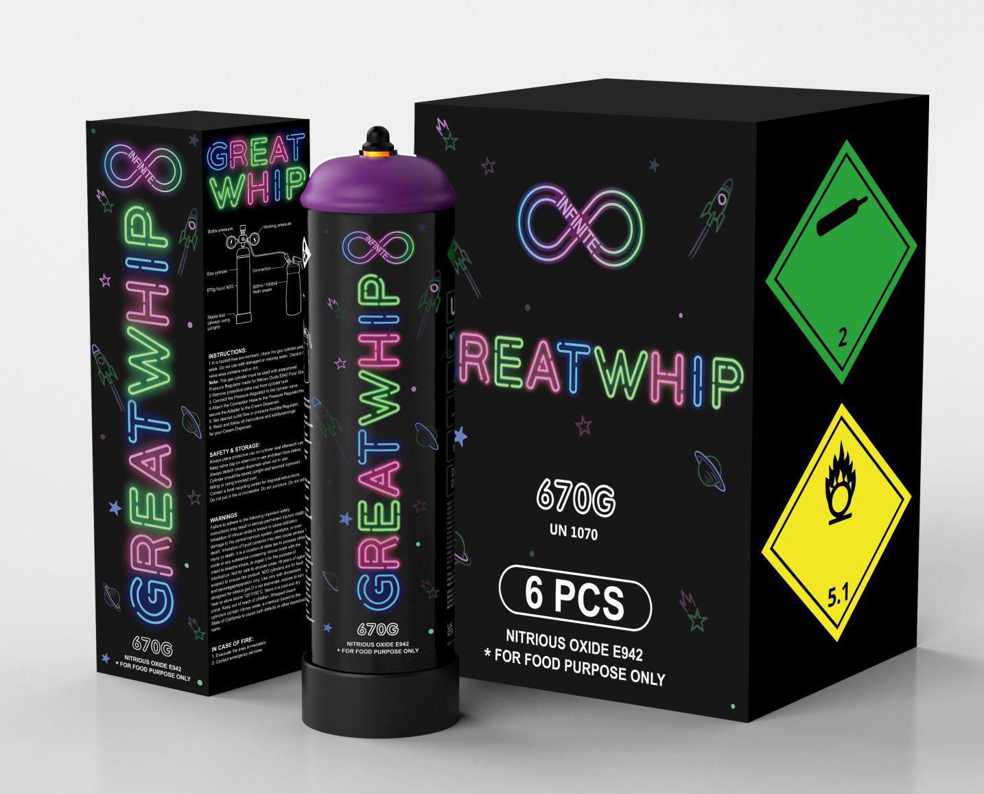 GreatWhip 670g N2O drink infusion cylinder